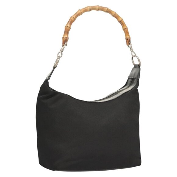 GUCCI Bamboo Hand Bag Nylon Black Silver 000 1956 0531 Auth bs26234 - Picture 1 of 16